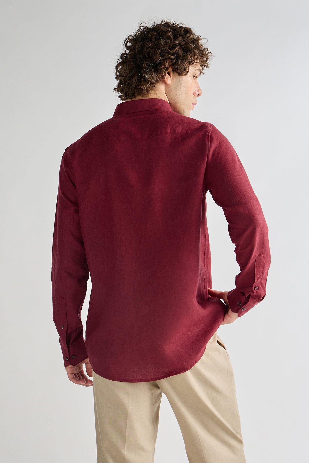 Cherry Red Pure Linen Shirt