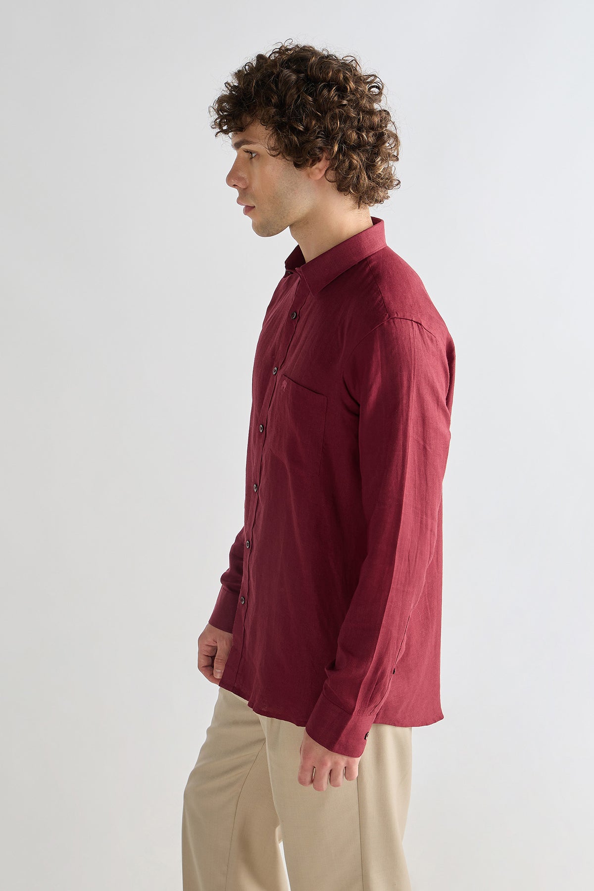 Cherry Red Pure Linen Shirt