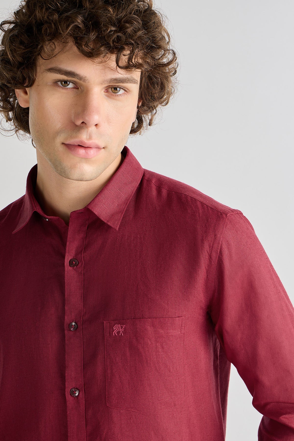 Cherry Red Pure Linen Shirt