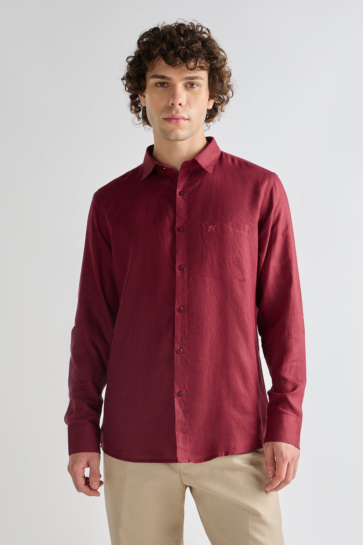 Cherry Red Pure Linen Shirt