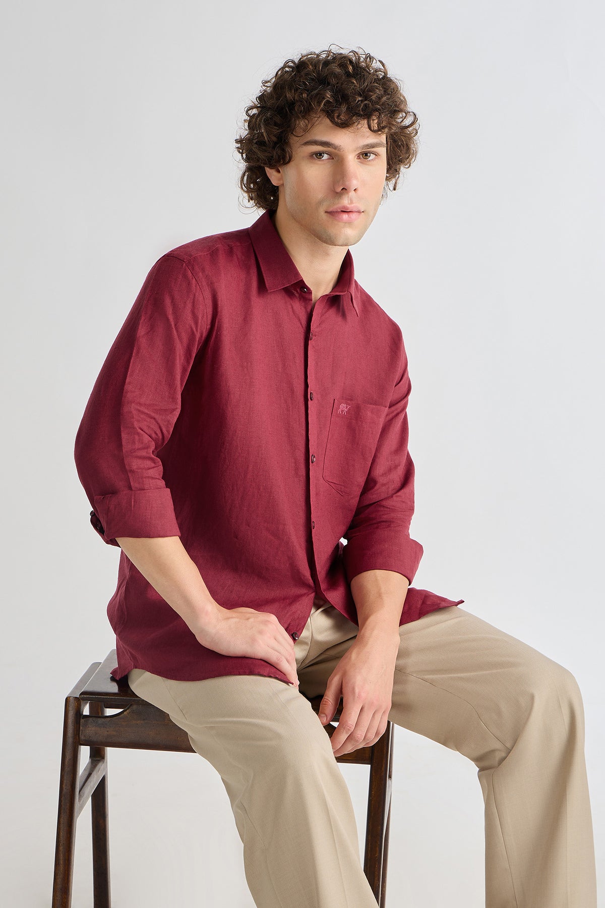 Cherry Red Pure Linen Shirt