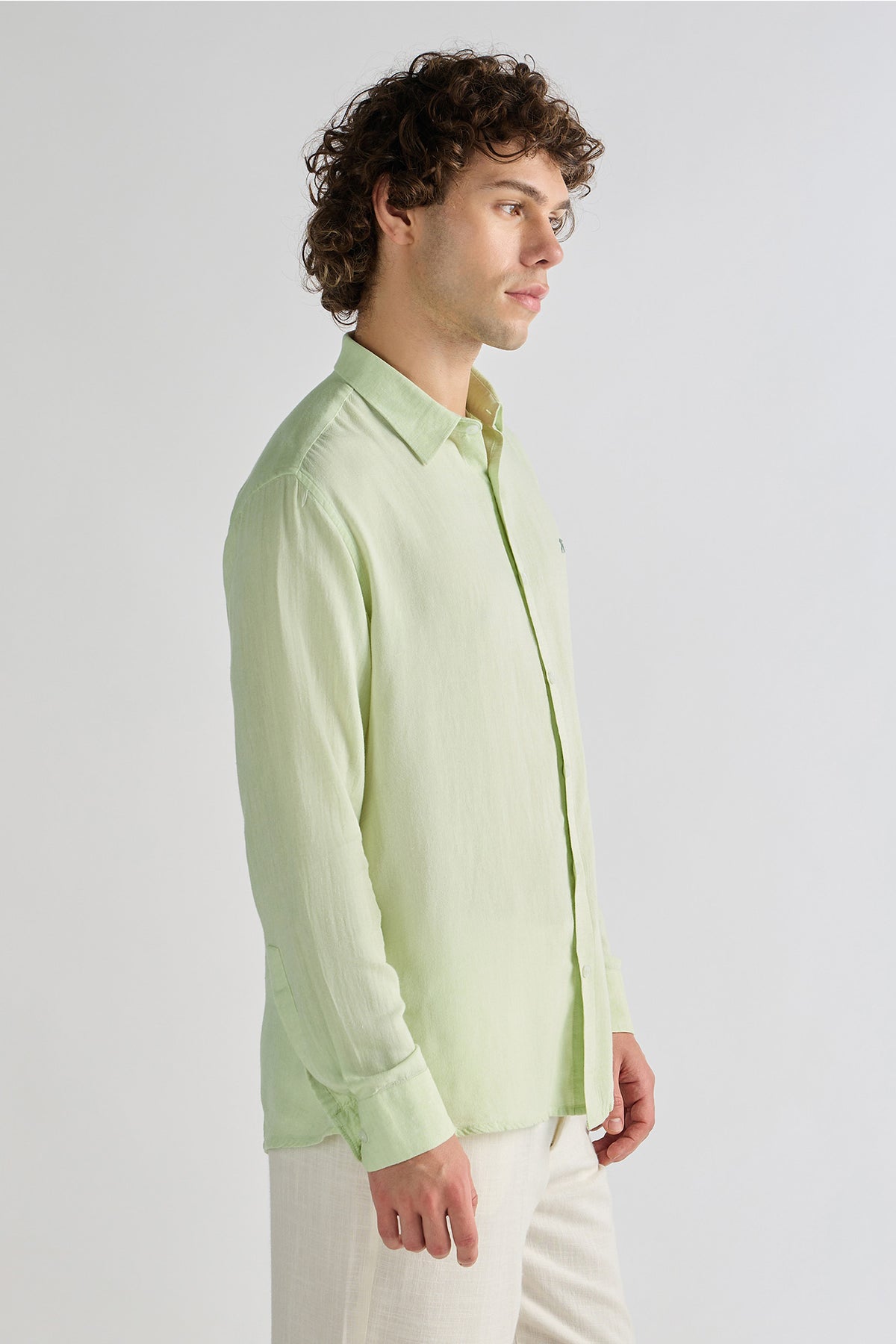 Lemon Green Cotton-Linen Shirt
