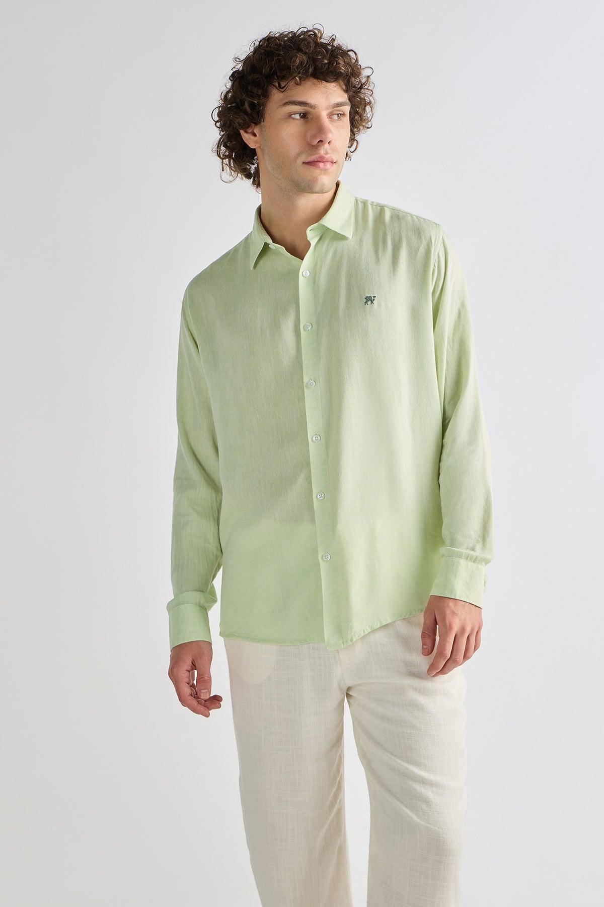 Lemon Green Cotton-Linen Shirt
