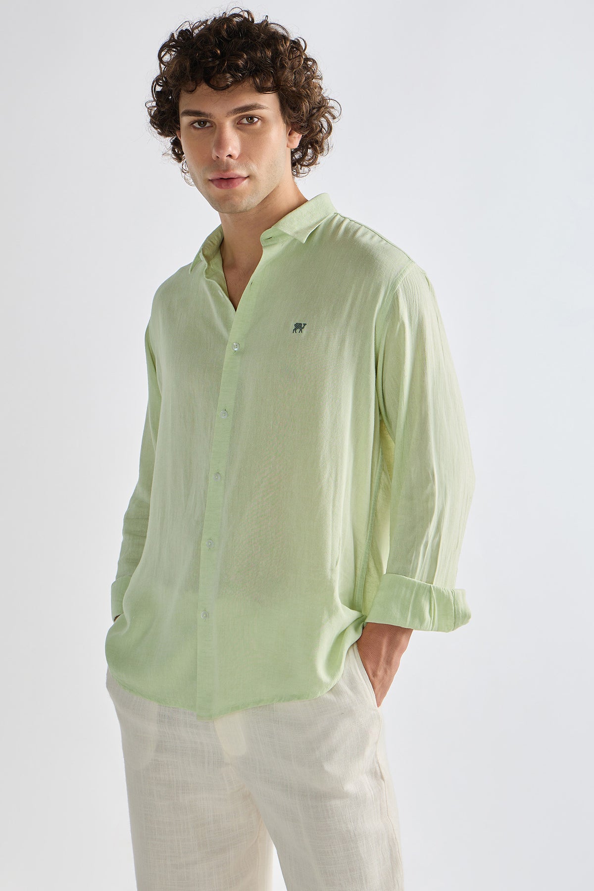 Lemon Green Cotton-Linen Shirt