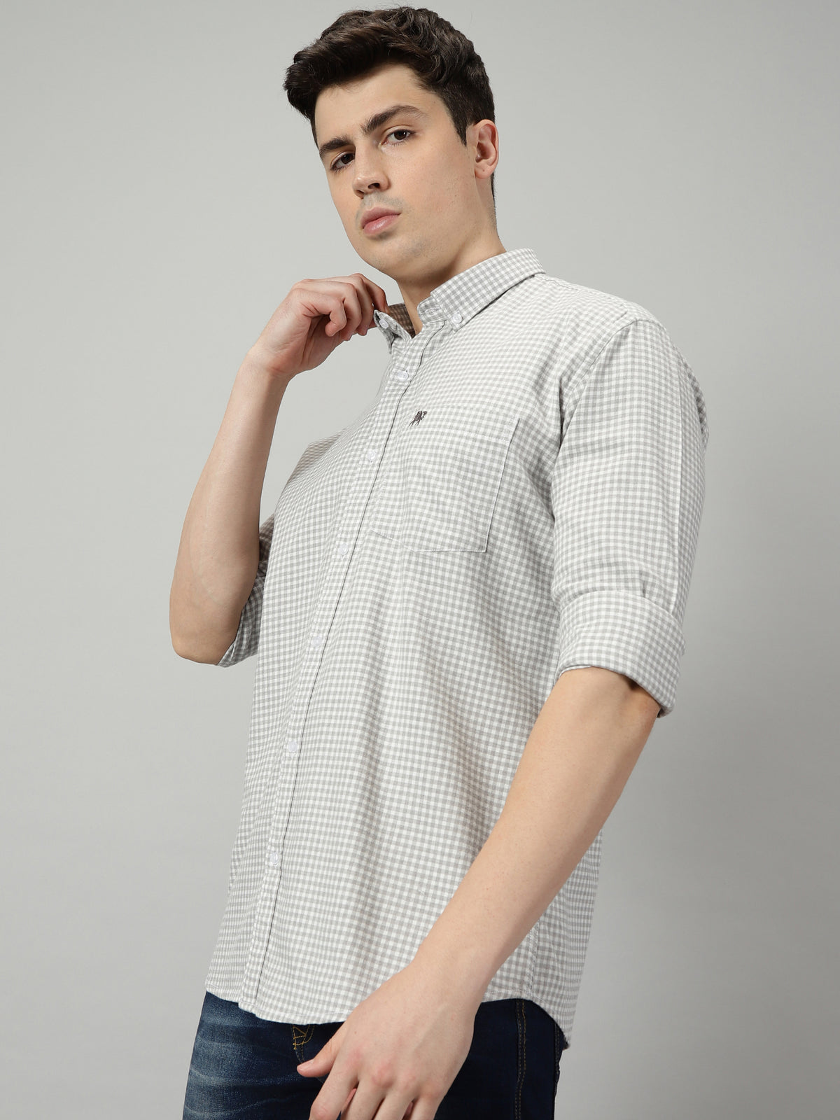 Pebble Grey White Plaid Shirt