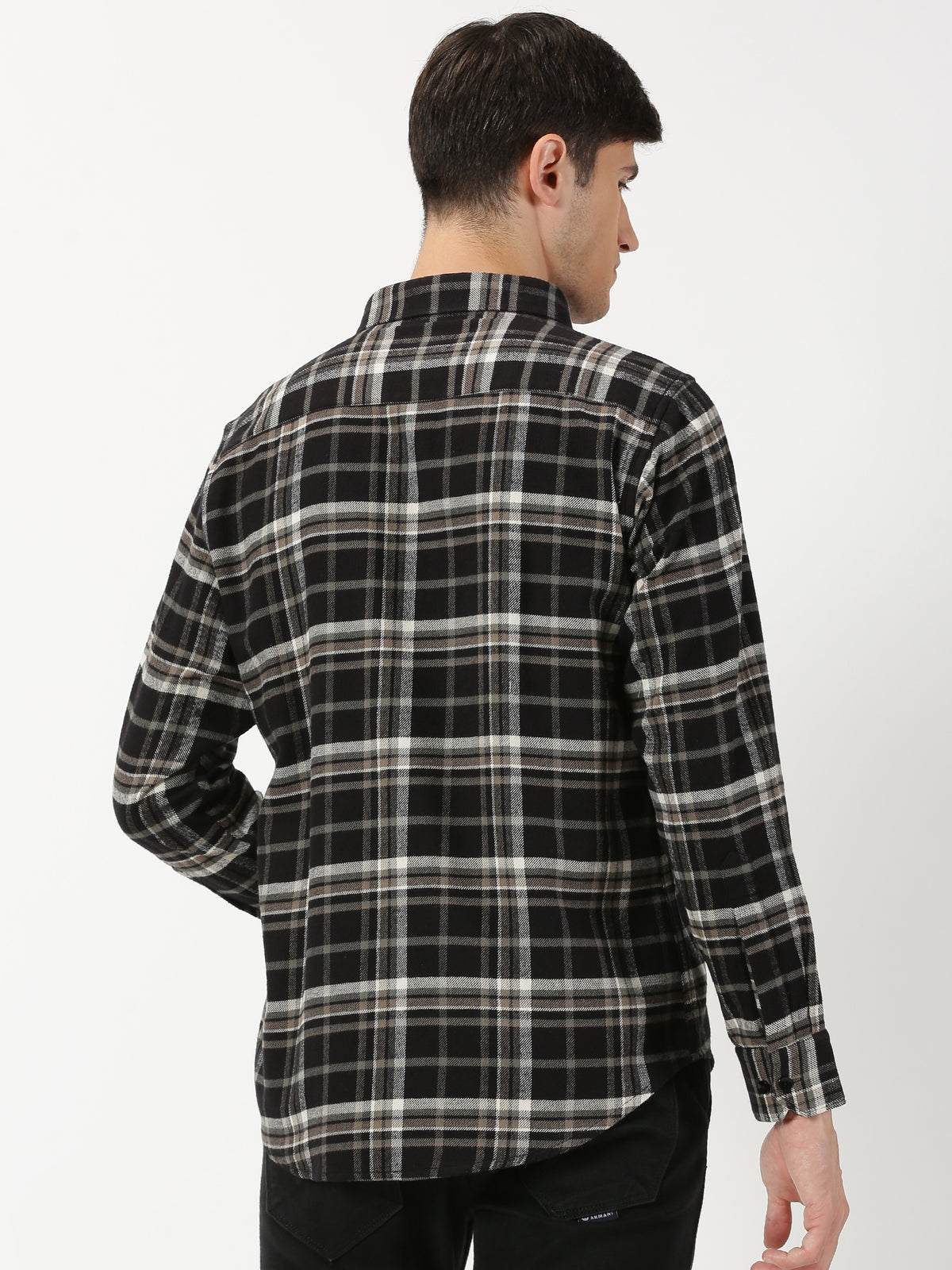 Buy Black brushed cotton check Men's Shirt Online