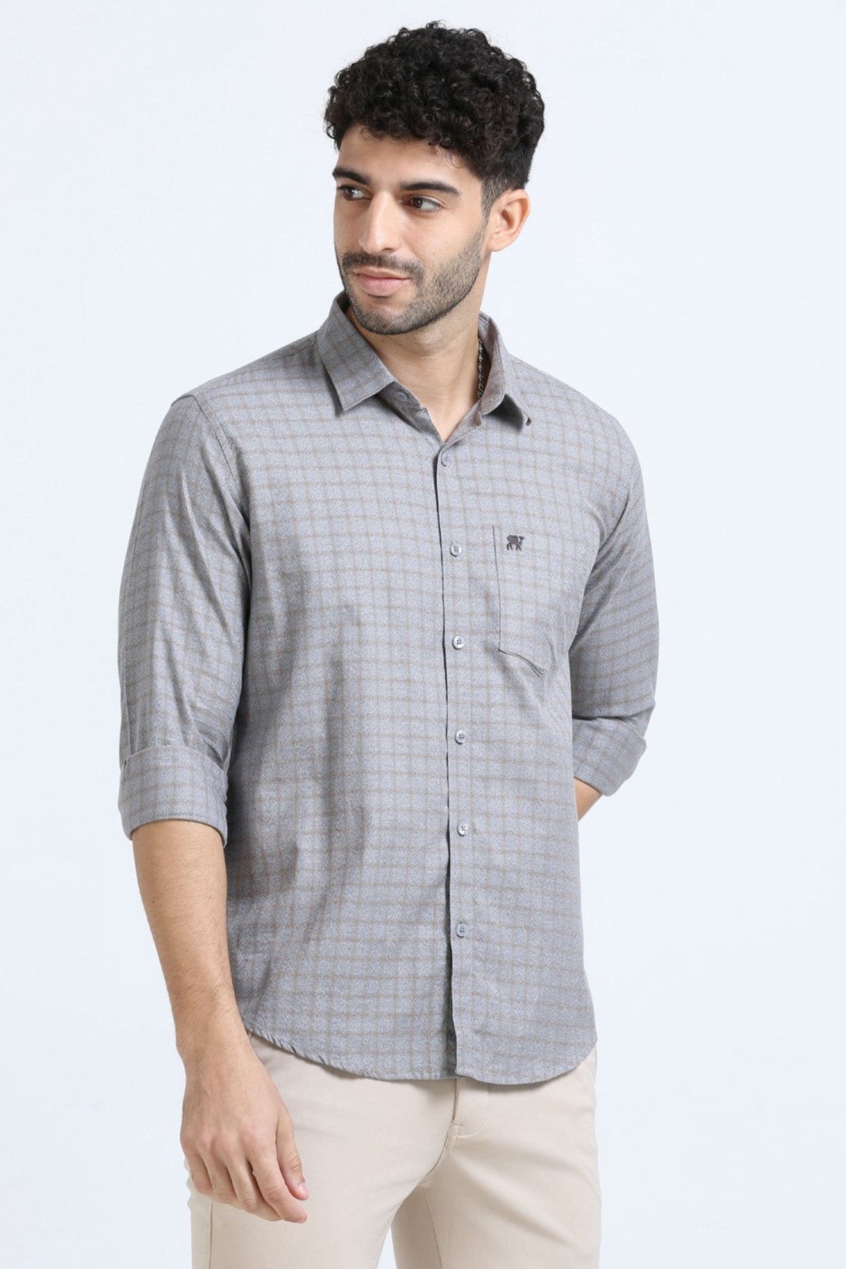 Buy Slate Khaki Checkered Men's Shirt Online