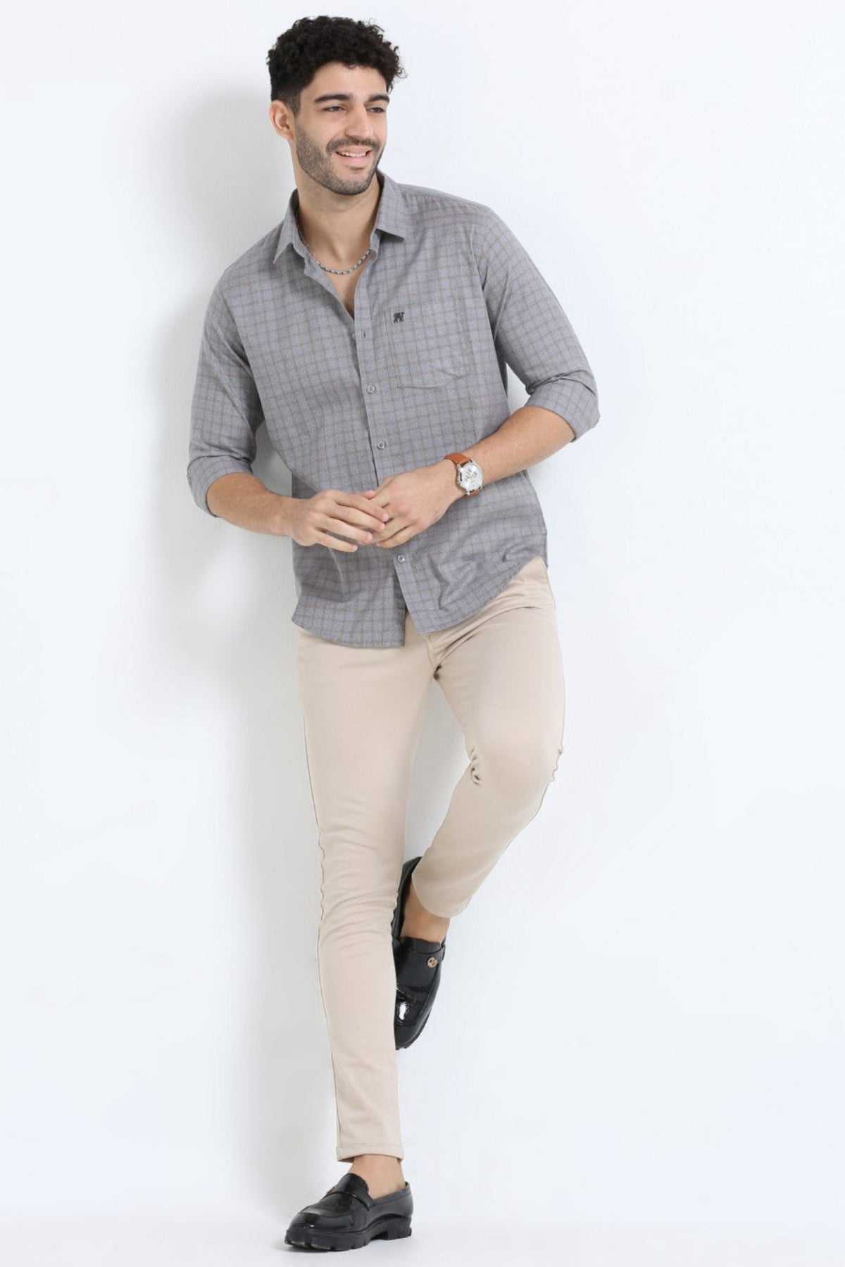 Buy Slate Khaki Checkered Men's Shirt Online