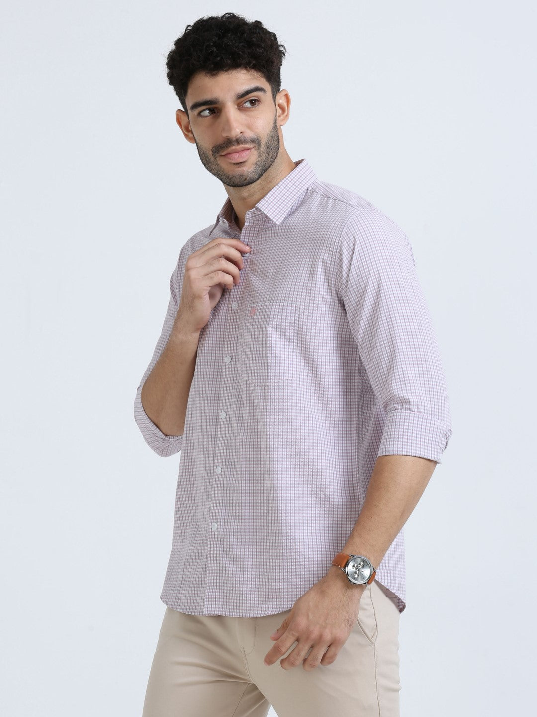 Buy Pink Seersucker Check Men's Shirt Online