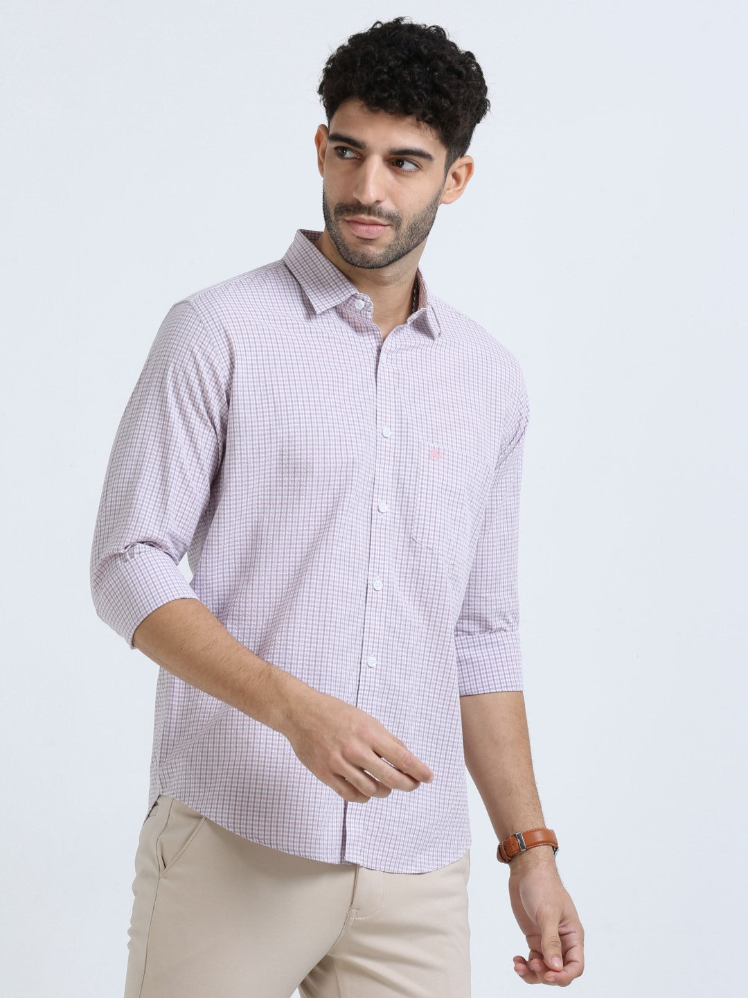 Buy Pink Seersucker Check Men's Shirt Online