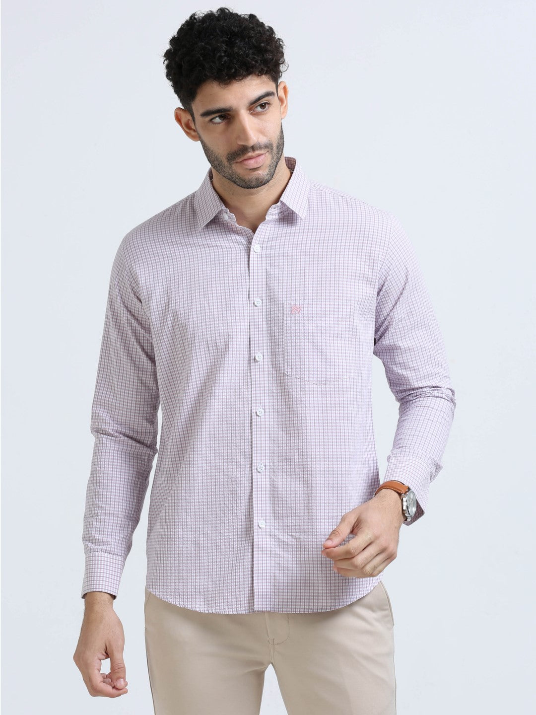 Buy Pink Seersucker Check Men's Shirt Online