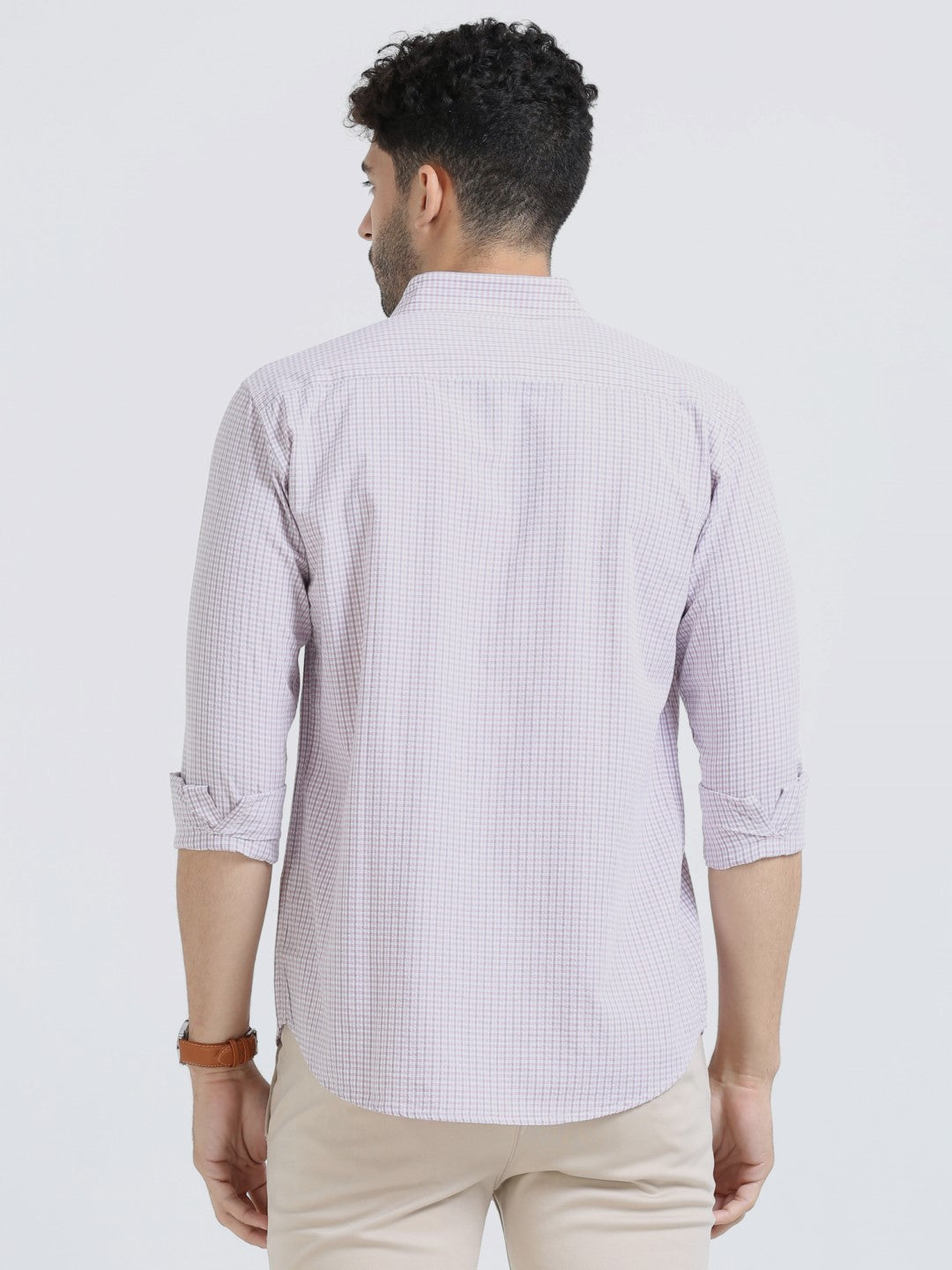 Buy Pink Seersucker Check Men's Shirt Online