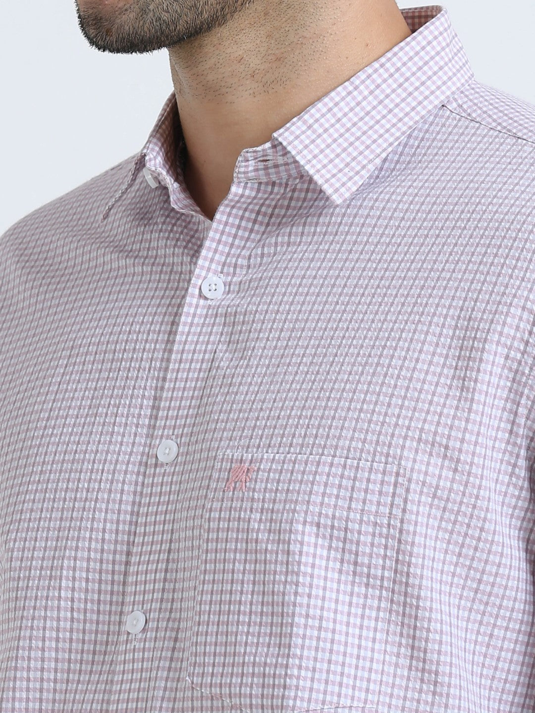 Buy Pink Seersucker Check Men's Shirt Online