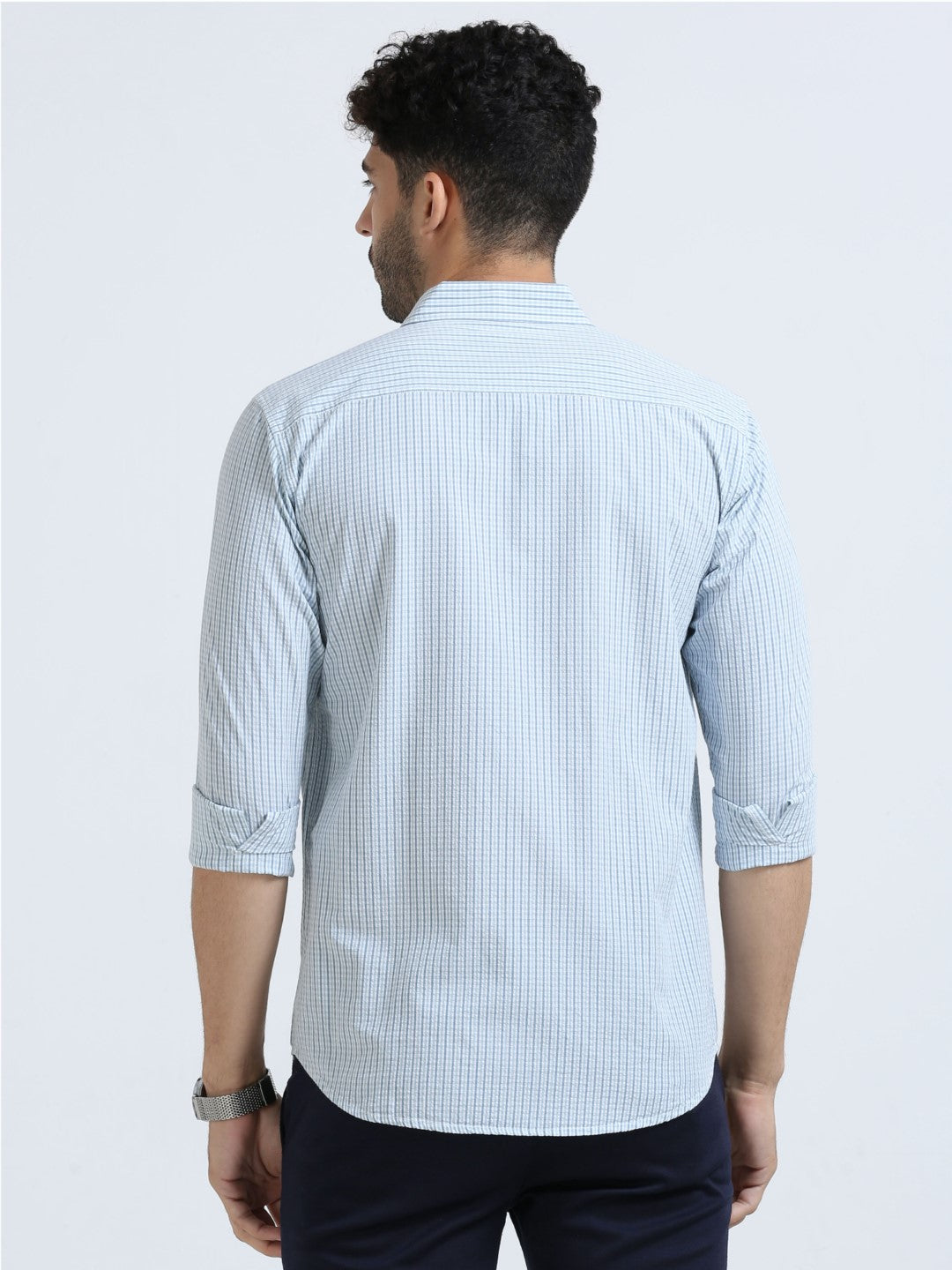 Buy Blue Seersucker Check Men's Shirt Online