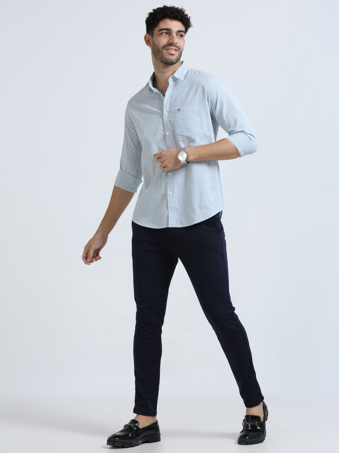 Buy Blue Seersucker Check Men's Shirt Online