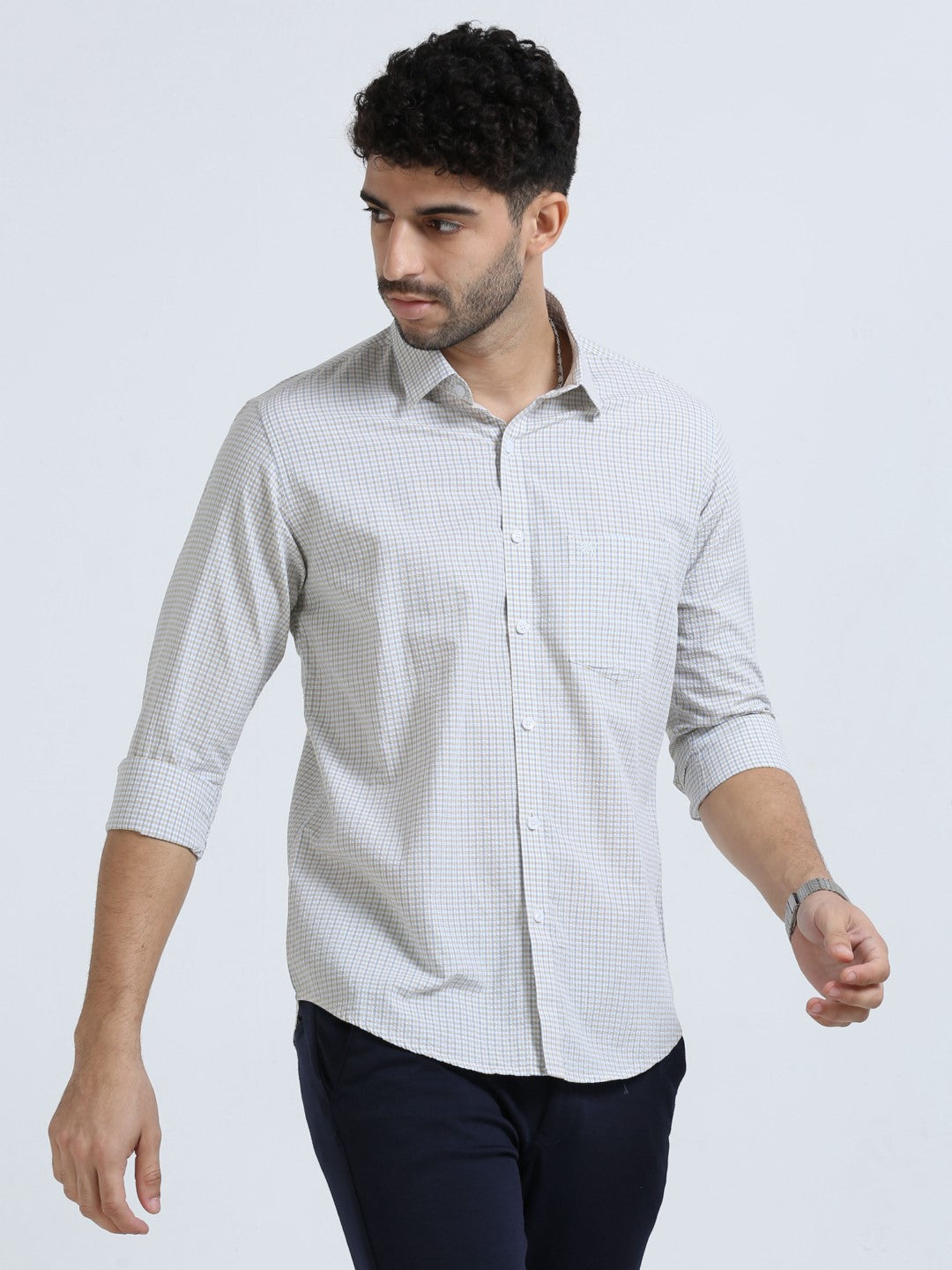 Buy Yellow Seersucker Check Men's Shirt Online