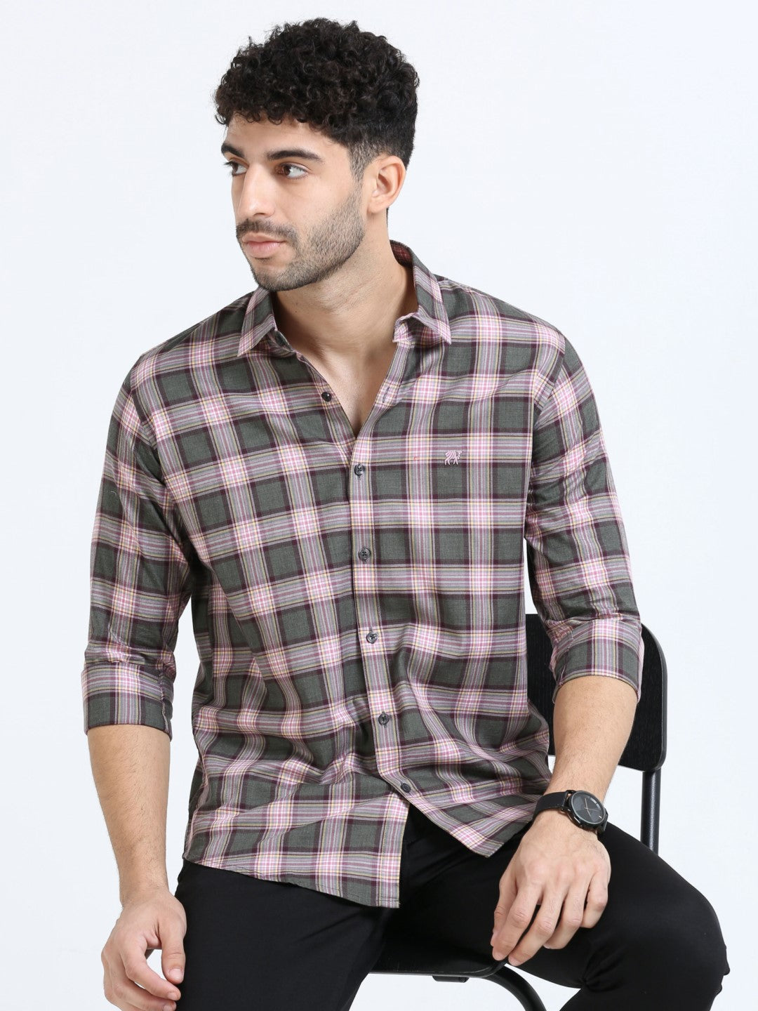 Buy Olive Blush Check Men's Shirt Online