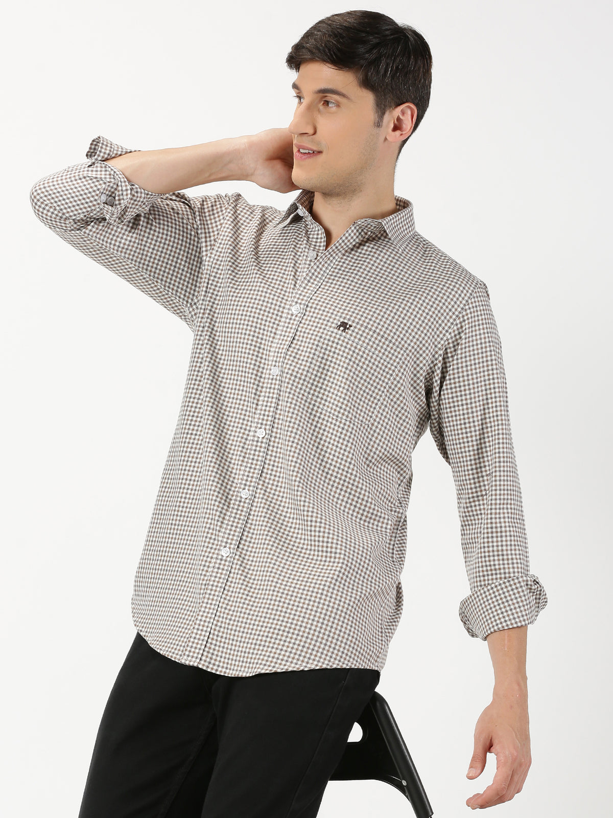 Buy Brown White Check Cotton Men's Shirt Online