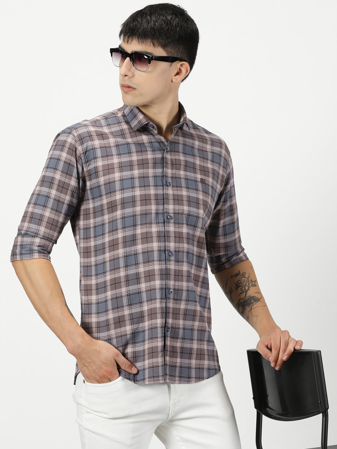 Lilac Tint Grey Check Shirt