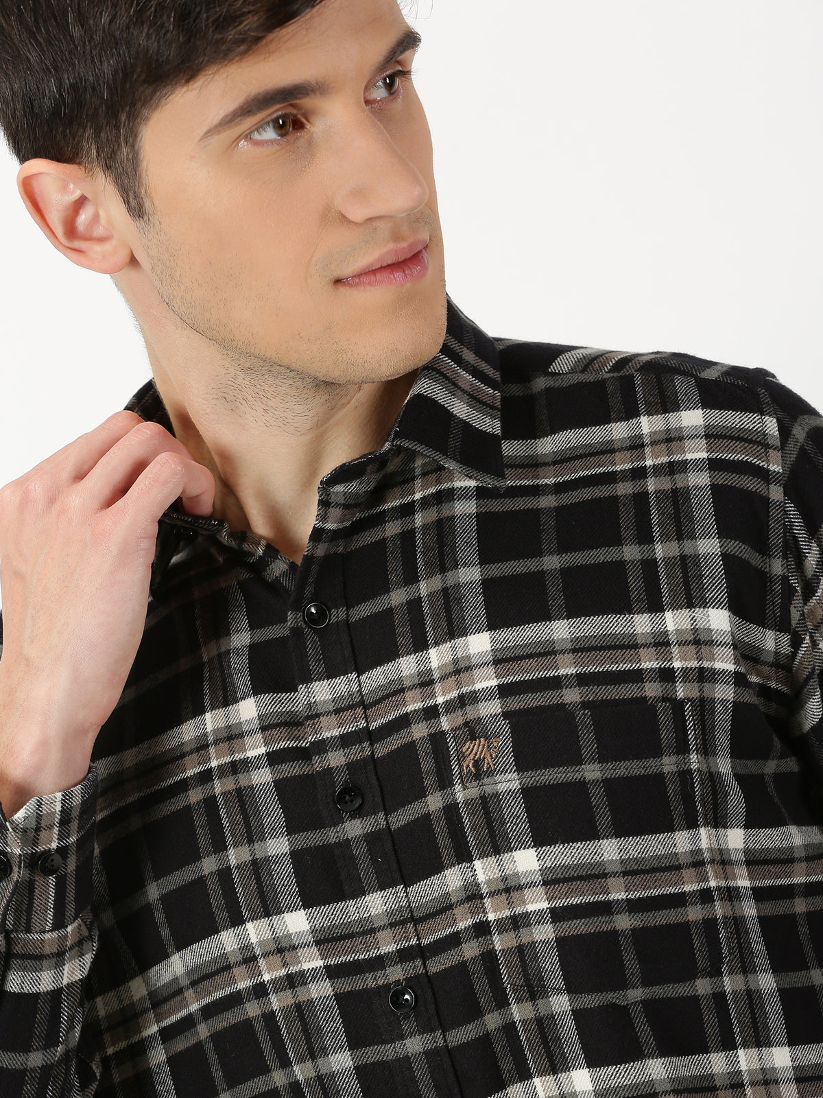 Buy Black brushed cotton check Men's Shirt Online