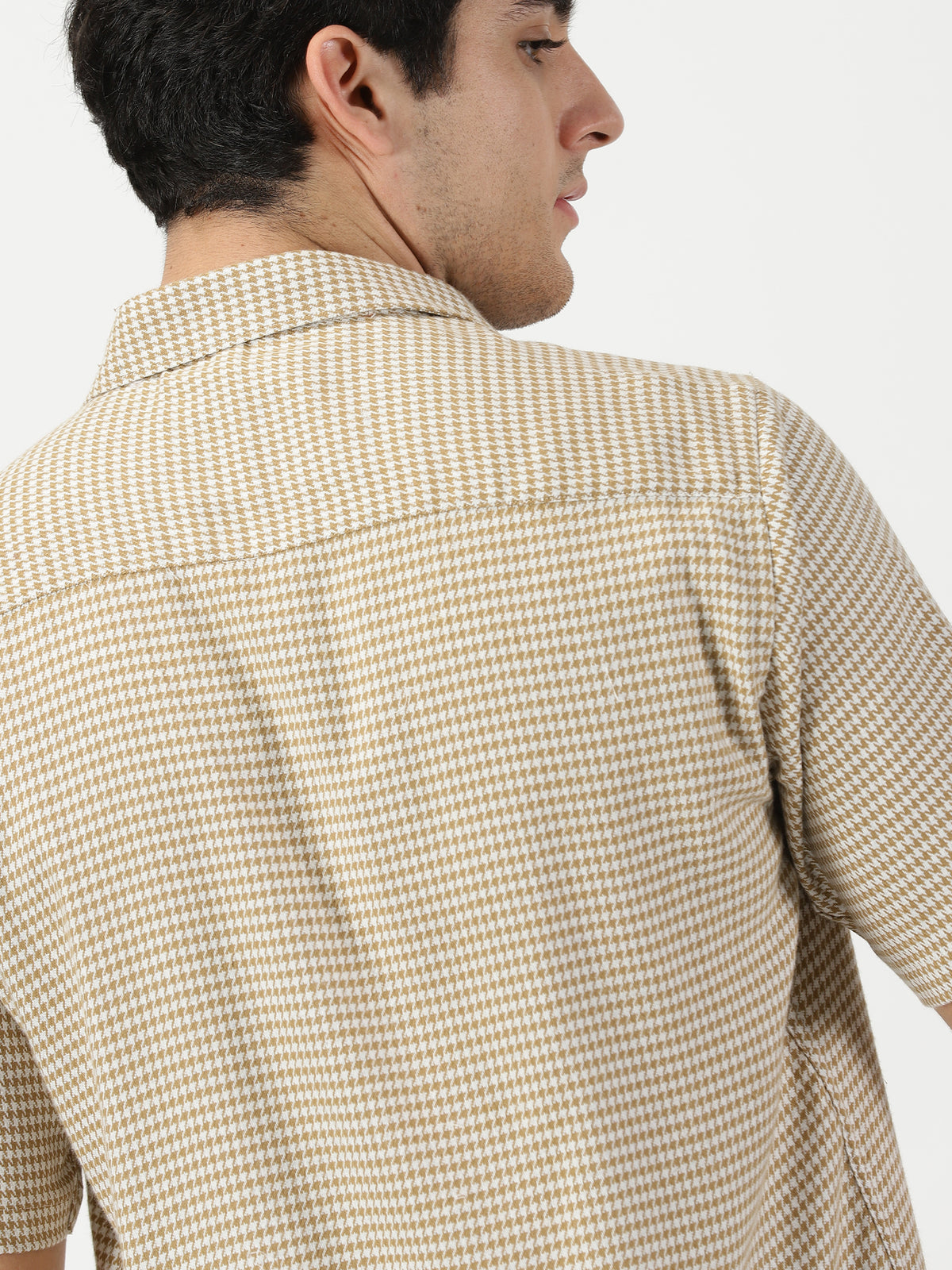 White and Ochre Houndstooth Shirt