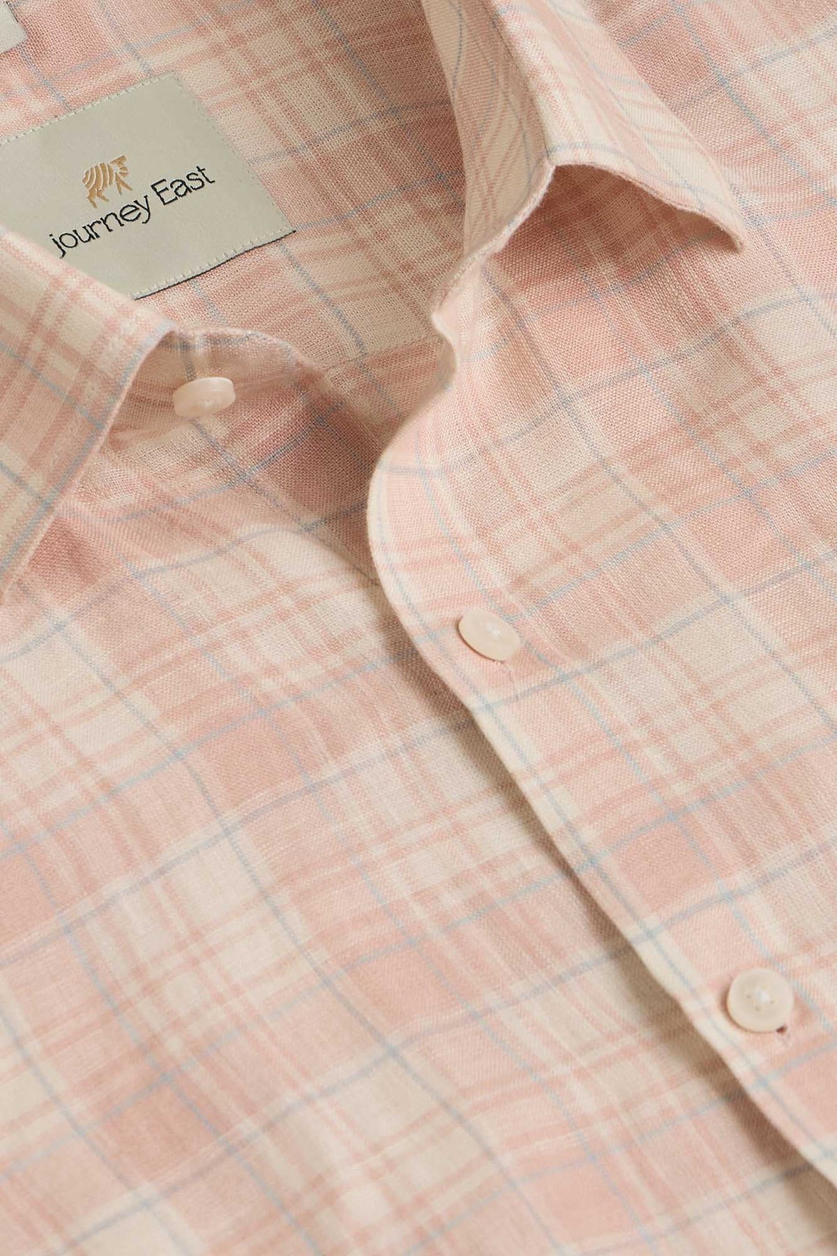 Vintage Peach Check Pure Linen Shirt